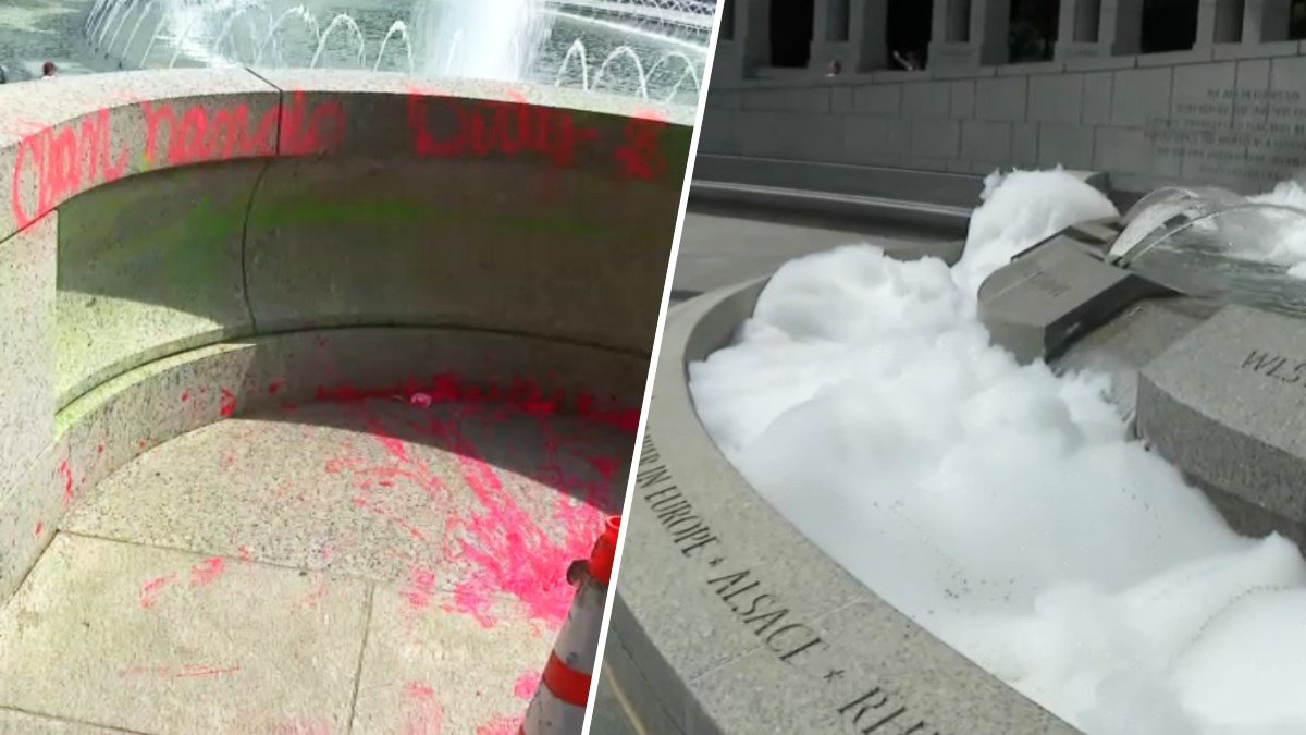 World War II Memorial vandalized, fountain full of bubbles – NBC4 Washington