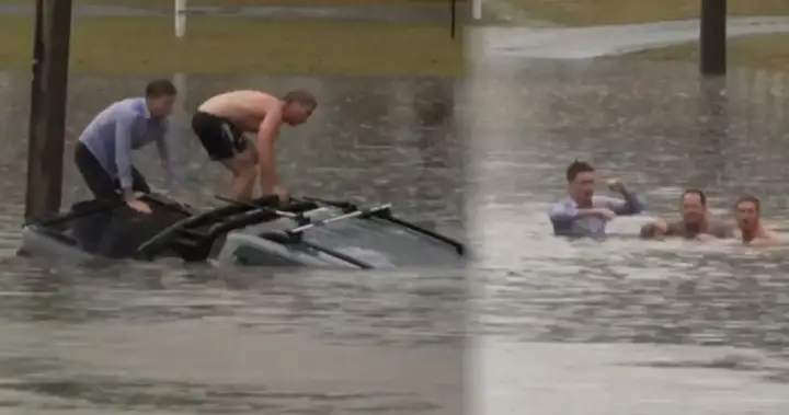 Footage captures TV reporter rescuing man from sinking car during flood - National