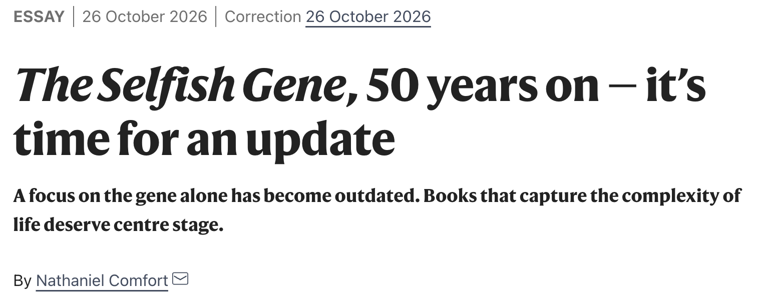 Nathaniel Comfort’s misguided take on The Selfish Gene at 50 – Why Evolution Is True