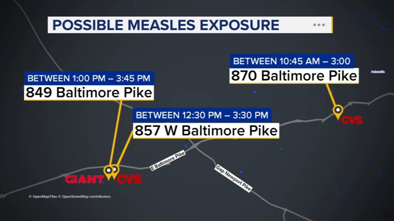 Public warned about possible measles exposure at several Chester County, Pennsylvania stores